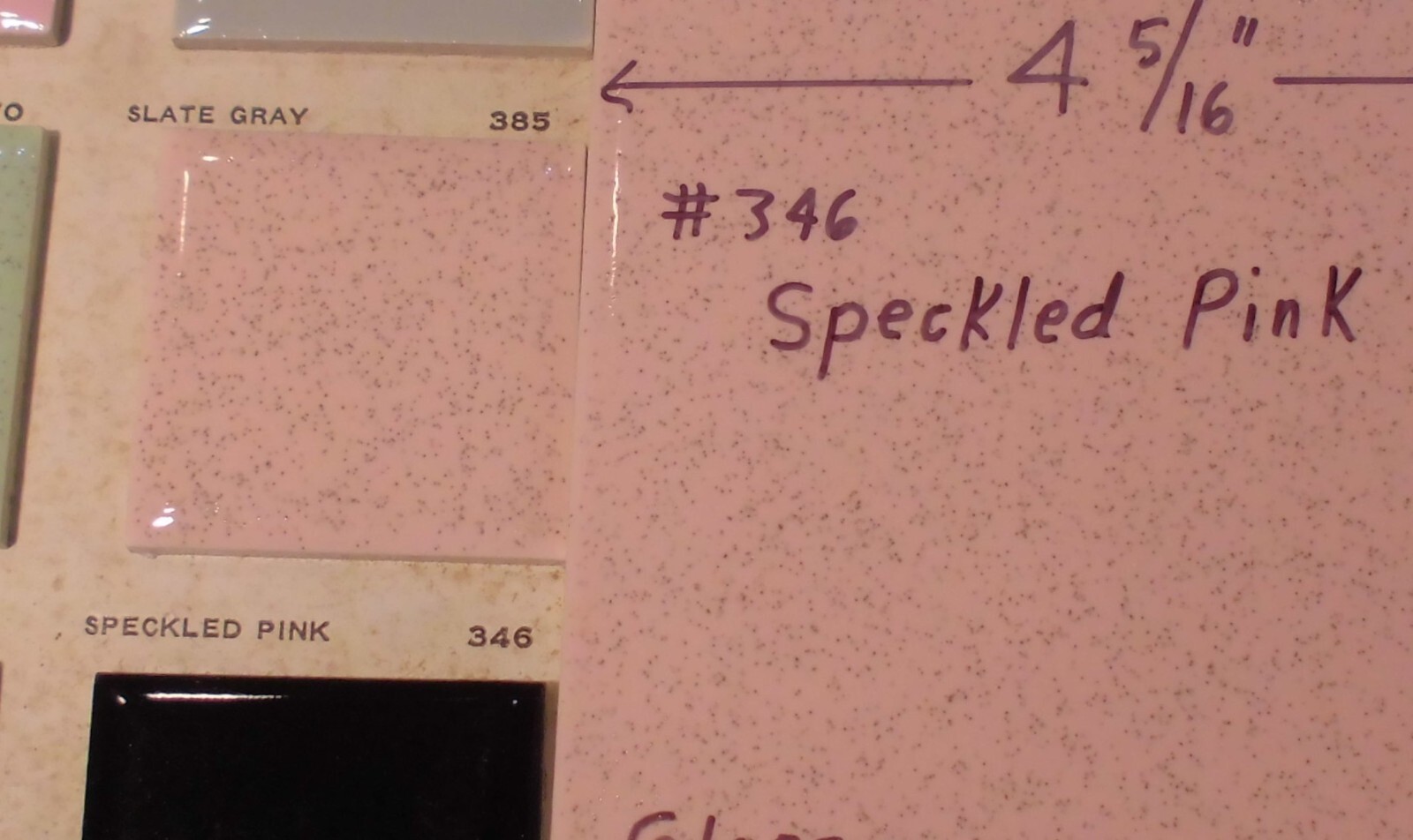 1 pc. Speckled Pink: 4-5/16″ Ceramic Tile by Robertson, pink + tiny specks, NEW