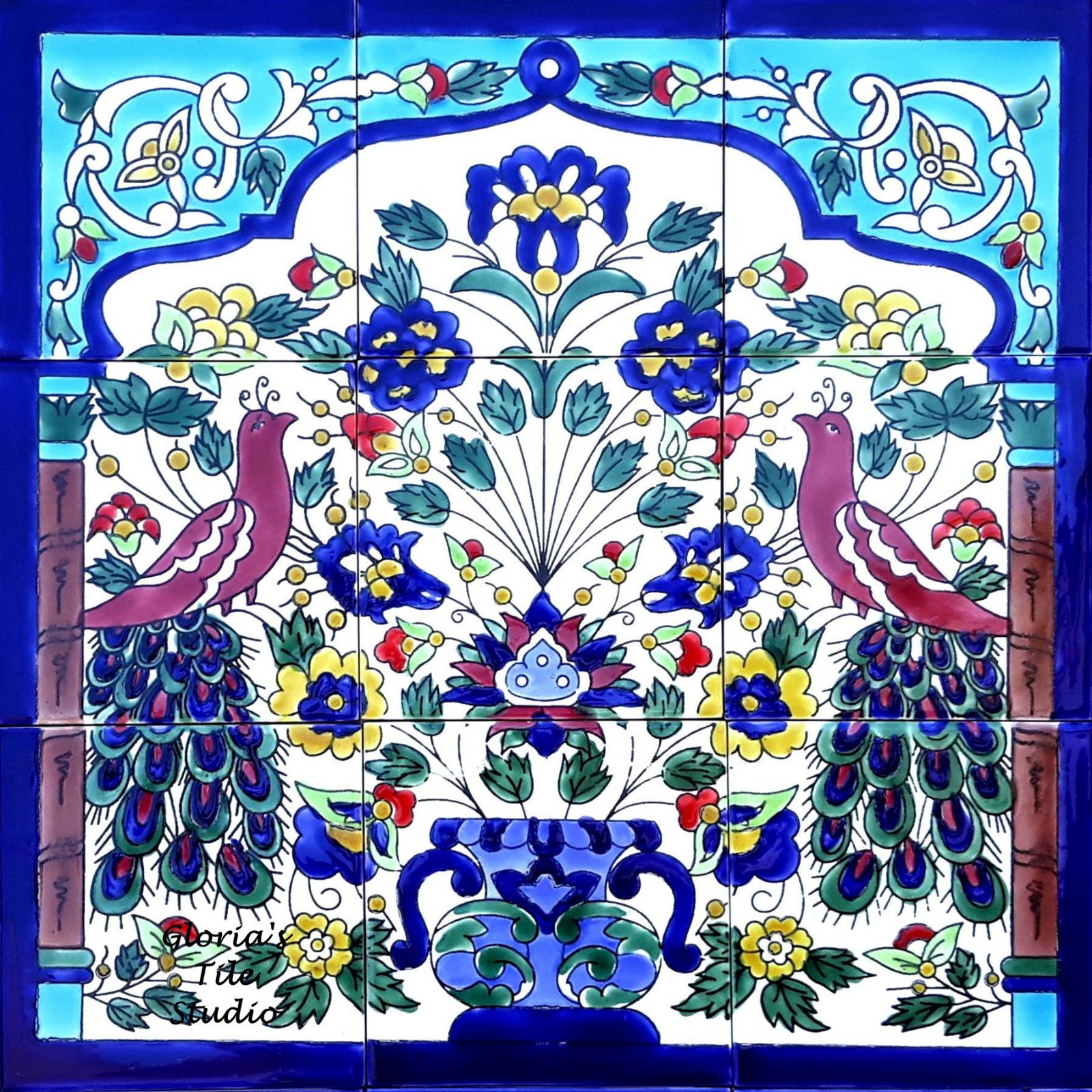 18inx18in Peacock Design Ceramic Tiles Wall Art Mosaic Mural Kitchen Backsplash