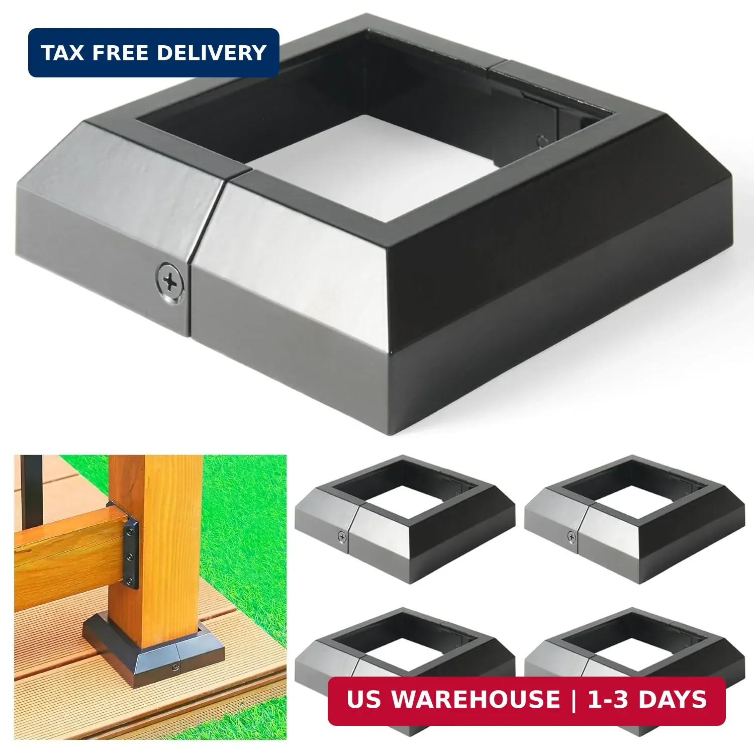 4 pcs 4×4 (Actual: 3.5″x3.5″) Aluminum Deck Post Base Cover, for Railings, Stair