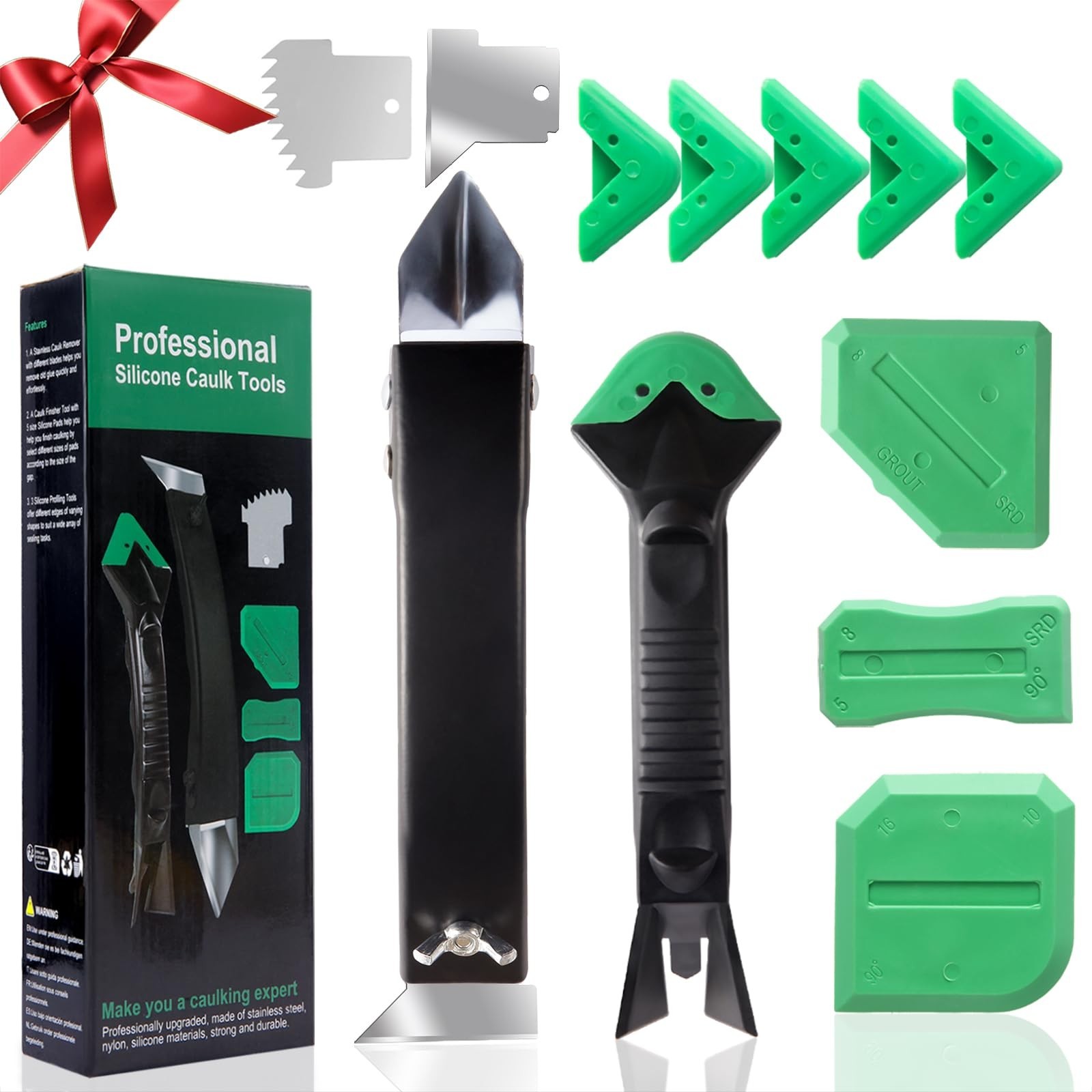 Silicone Caulking Tool Kit, Stainless Steel Caulk Remover & Grout Removal Too…