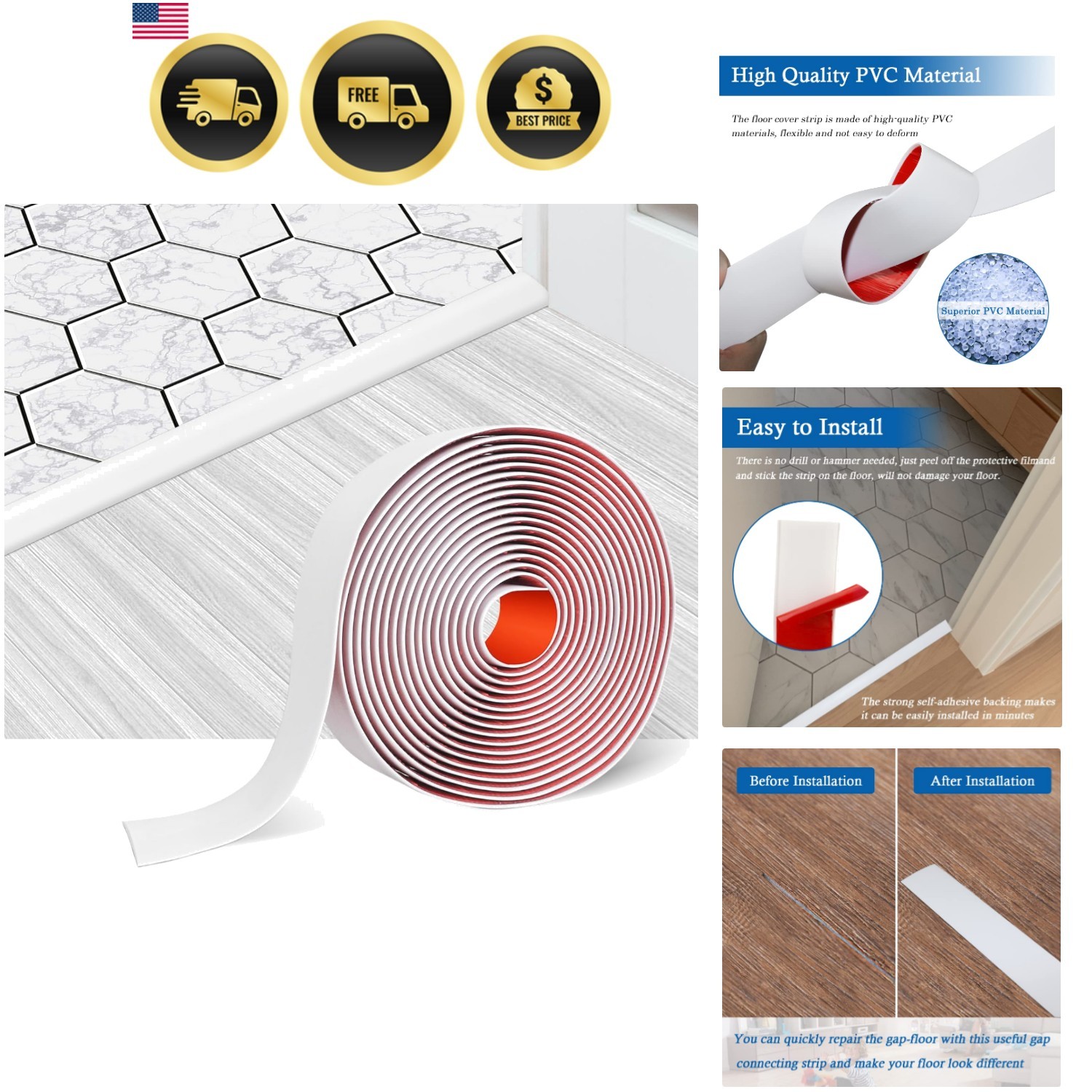 Floor Transition Strip Self Adhesive Floor Cover Strips Laminate 3″ Wide Viny…