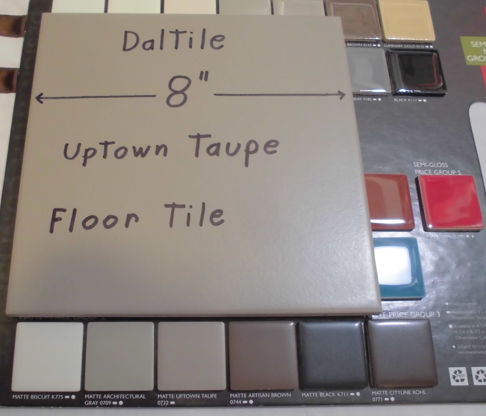 1 pc. *Gray – Taupe* Daltile Ceramic Floor Tile 8″ X 8″ actual size 7-13/16″
