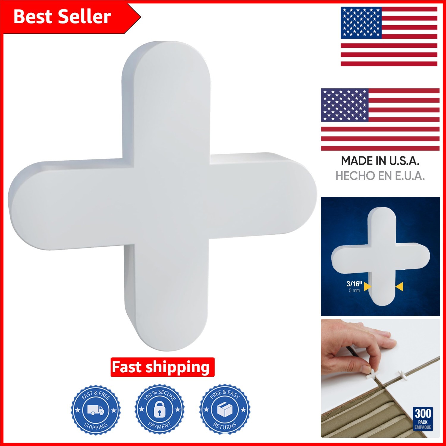 Flexible 3/16″ Tile Spacers 300-Pack – Effortless Installation & Alignment