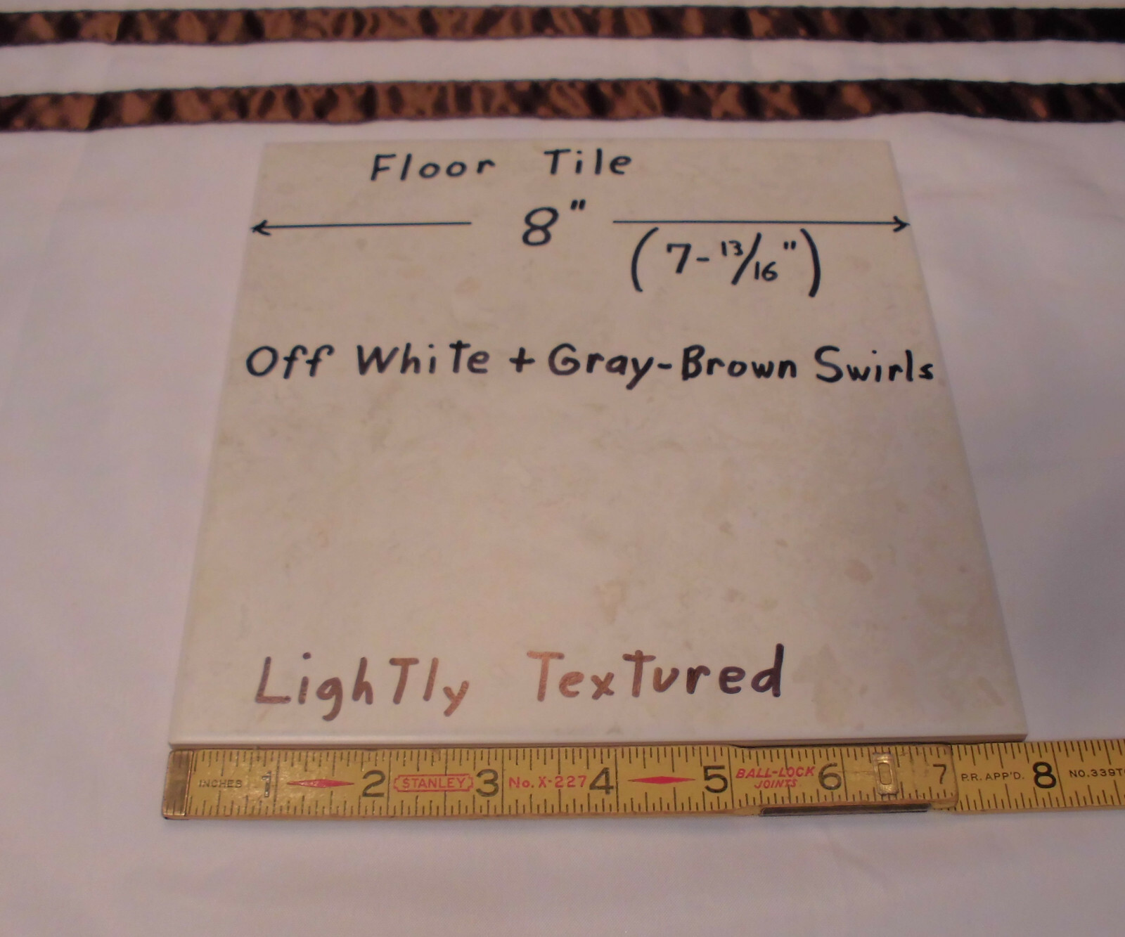 1 pc. 8″ X 8″ *Off White + Gray-Brown Swirls; Ceramic-Porcelain Floor Tile NEW