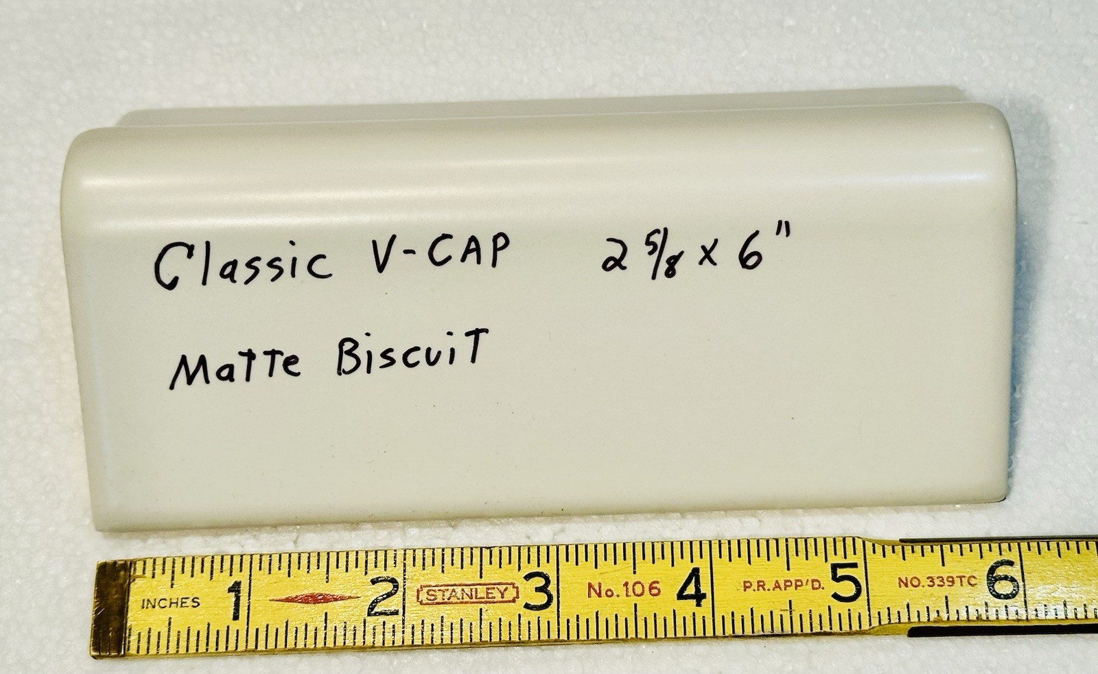 1 pc. Matte Biscuit: V-Cap Ceramic Trim Tile: Counter -Top Edging-Sink Rail, New