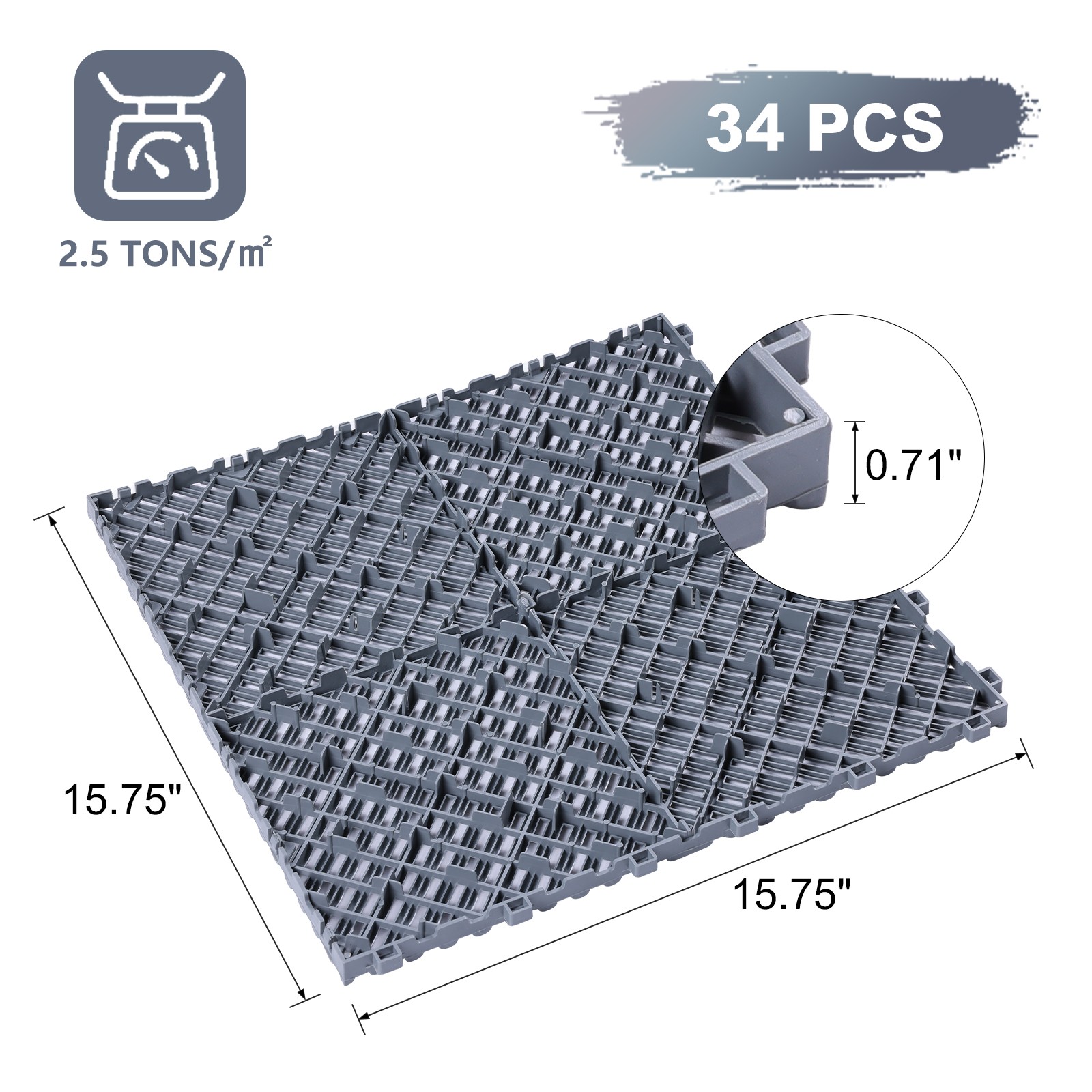20/25/34 Pack Interlocking Garage Floor Tiles Vented Water Drainage 15.7″x15.7″