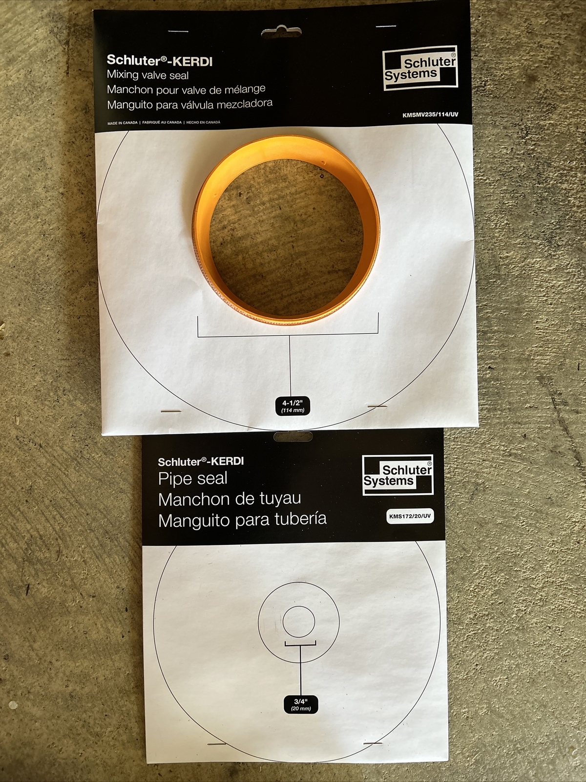 Schluter KERDI Pipe Seal 3/4 and Mixing Valve Seal 4-1/2″ Pack of 2 pieces lot