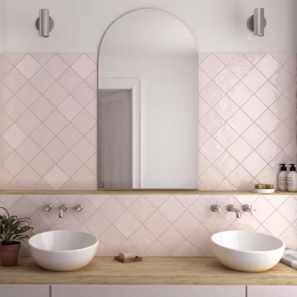 Pink 5.2 In. X 5.2 In. Polished Ceramic Subway Wall Tile (10.76 Sq. Ft./Case)