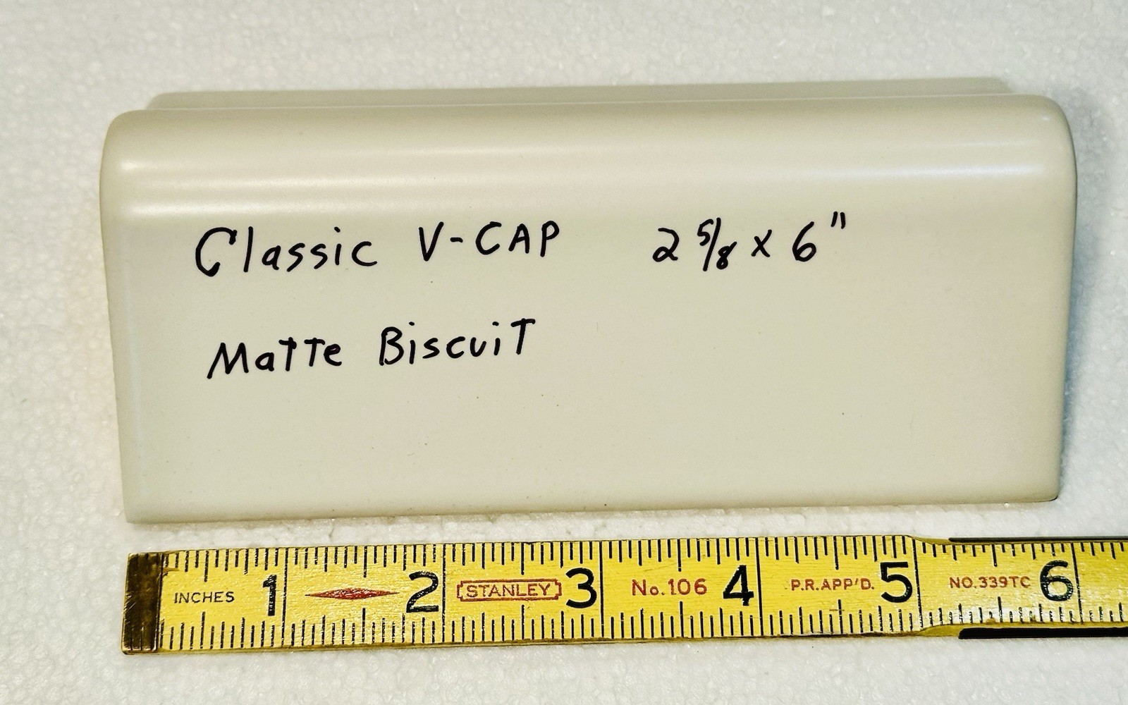 1 pc. Matte Biscuit: V-Cap Ceramic Trim Tile: Counter -Top Edging-Sink Rail, New
