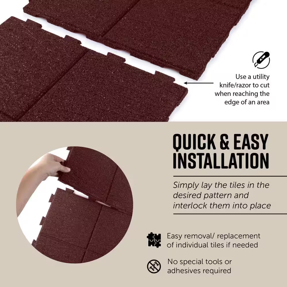 16 In. X 16 In. X 5/8 In. Red Cobblestone Smartloc Rubber Paver (9-Pack)