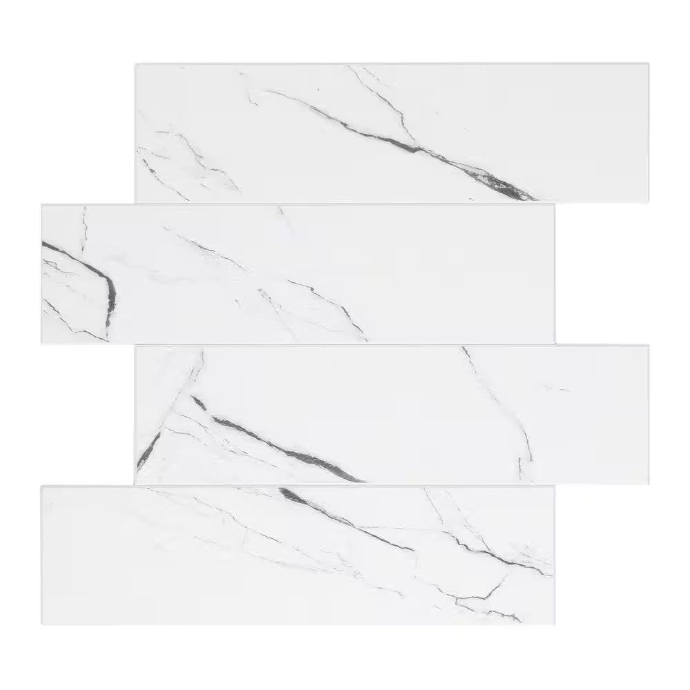 White Marbled Stone 10.83 In. X 11.81 In. SPC Peel and Stick Backsplash Tile (0.