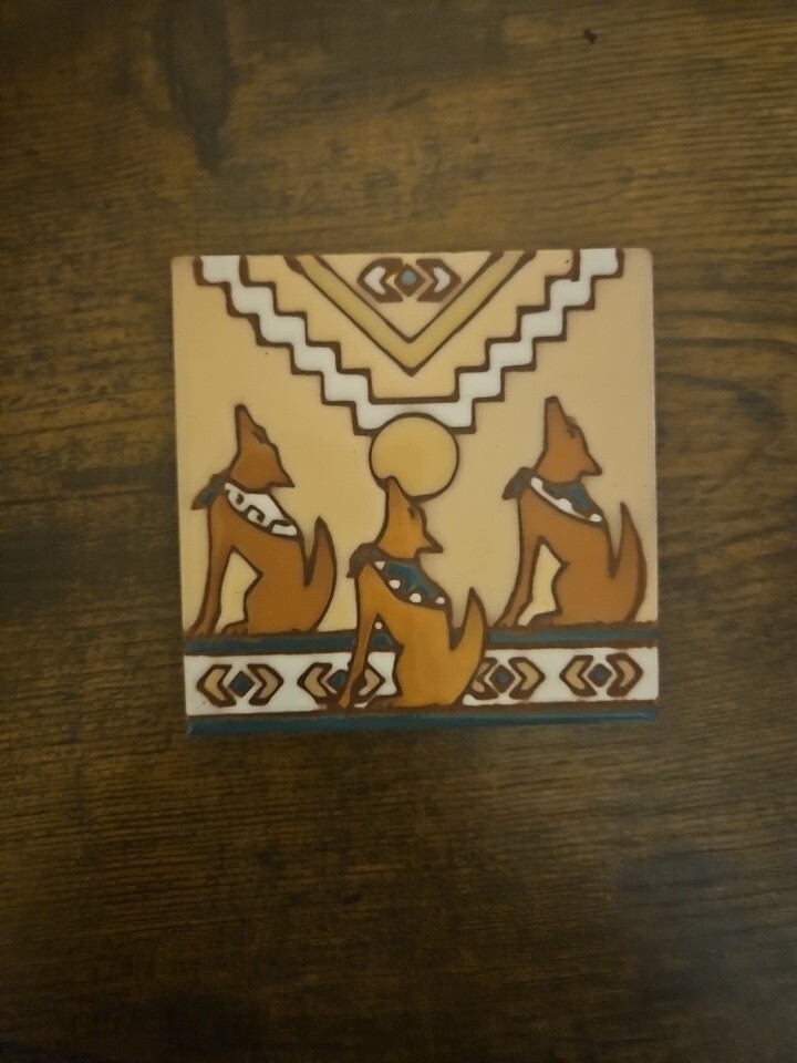 Vintage 1999 Earthtones the Serenading Coyotes Ceramic Terra Cotta 4″ x 4″ Tile