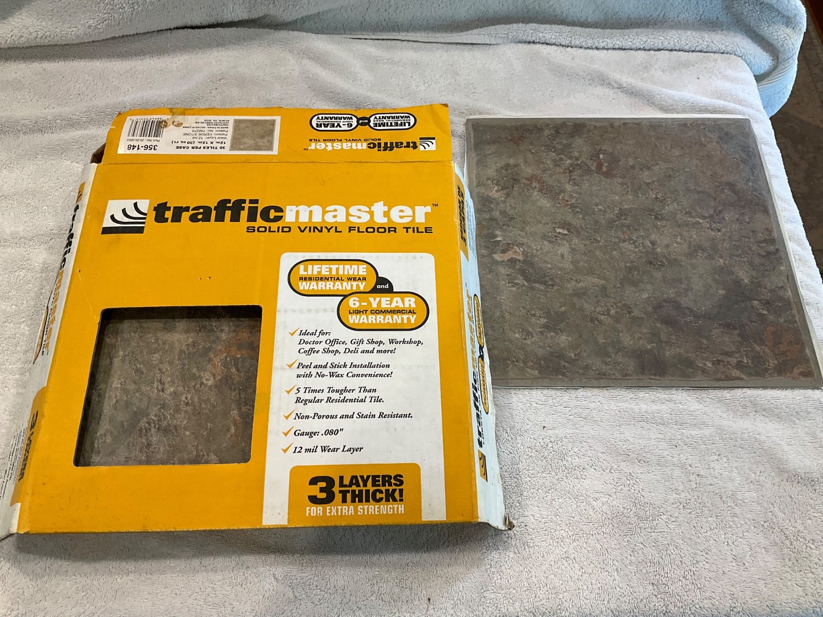 4 Pieces Traffic Master 12×12 Verde Stone TM379 Peel And Stick Vinyl Flooring