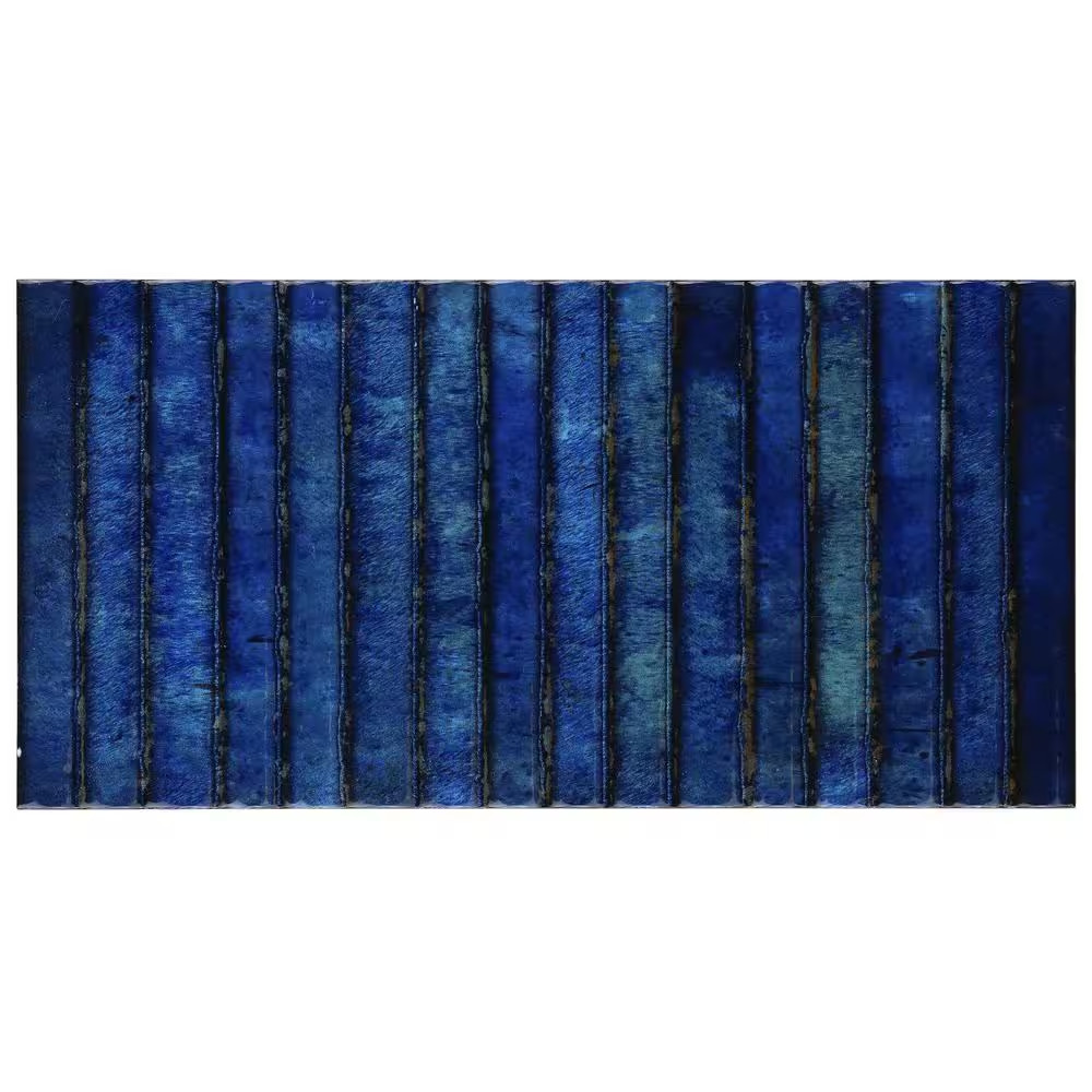 Mawr Blue 5.9 In. X 11.81 In. Polished Fluted Ceramic Wall Tile (9.68 Sq. Ft./Ca