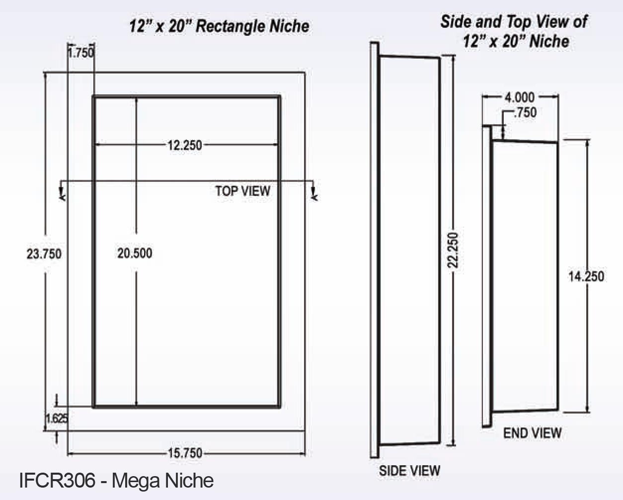 Ready-Made Ready to Tile Single Recessed Shower Niche 14 x 22 Made in the USA