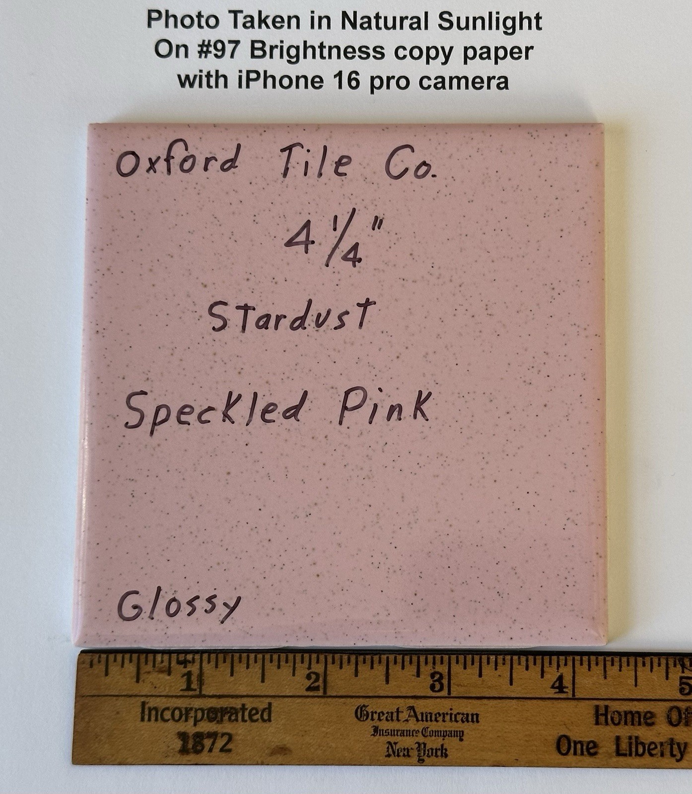 1 pc. Speckled Pink: 4-1/4″ Glossy Ceramic Tile by Oxford Co. NEW