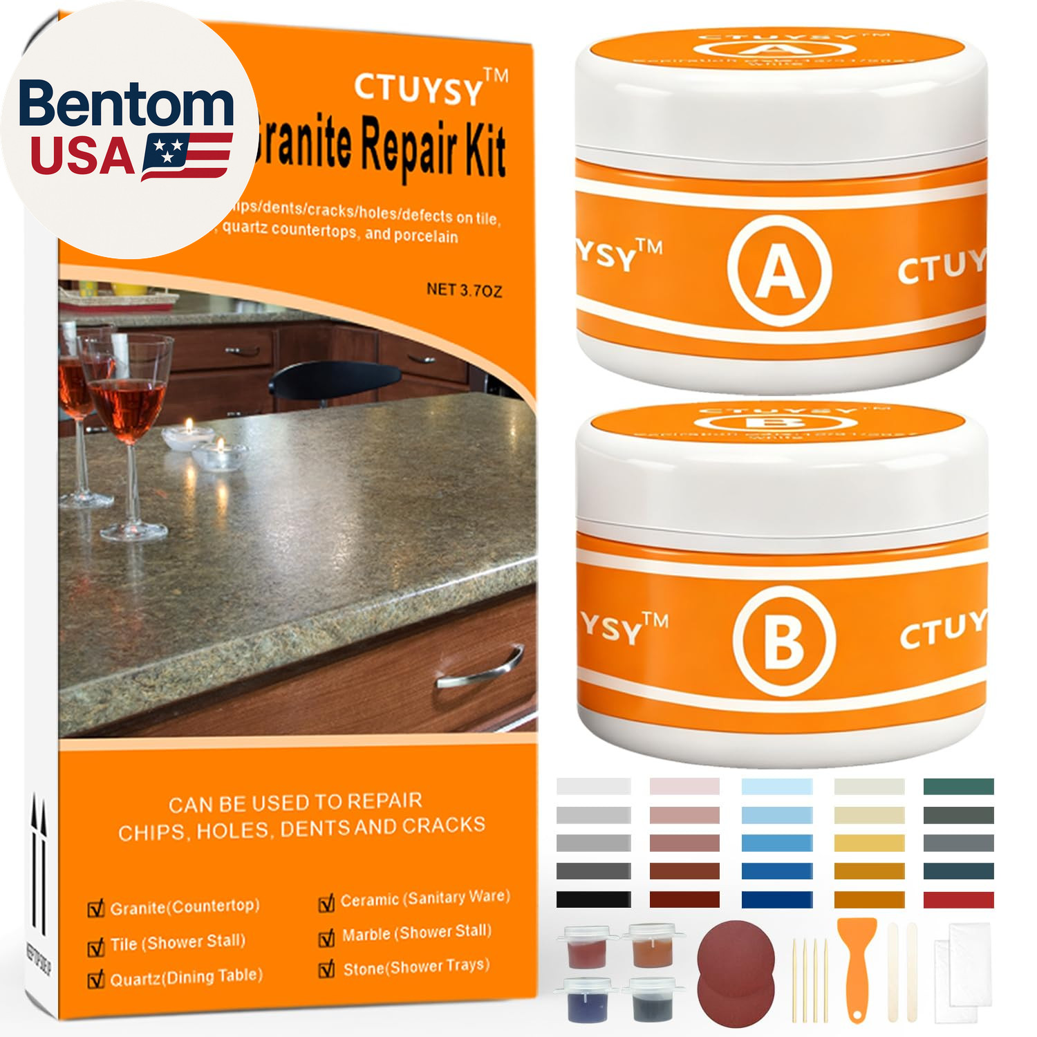 Granite and Quartz Countertop Chip Filler Repair Kit Tile & Fiberglass Porcelain