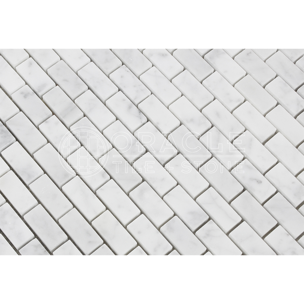 Carrara White Italian (Bianco Carrara) Marble Mini (Baby) Brick Mosaic Tile