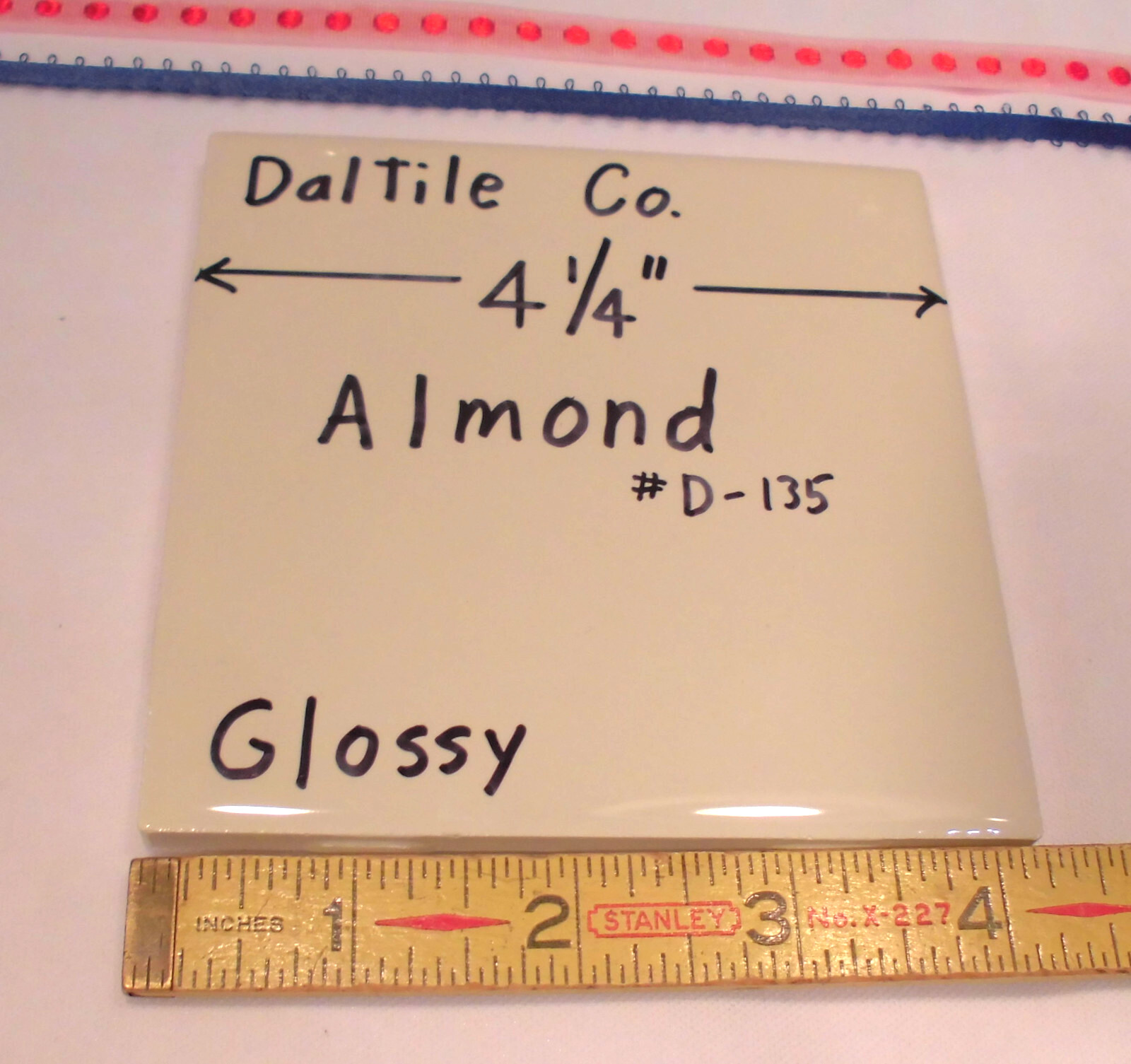 1 pc. *Almond #D-135* 4-1/4″, Glossy Ceramic Tile by Daltile Co. New Stock