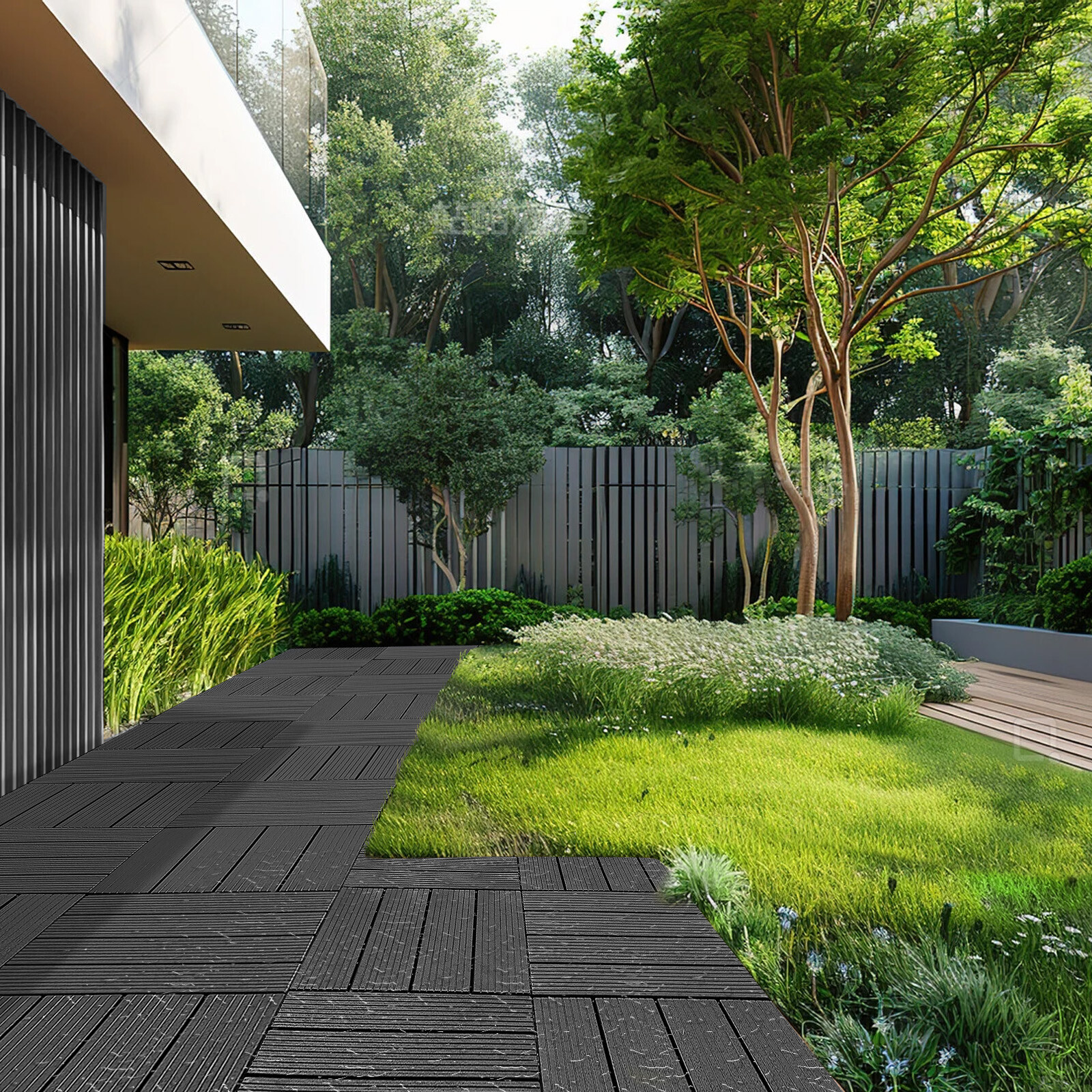 VEVOR Interlocking Deck Tiles 54 Pack 12″x12″ Plastic for Porch Dark Grey