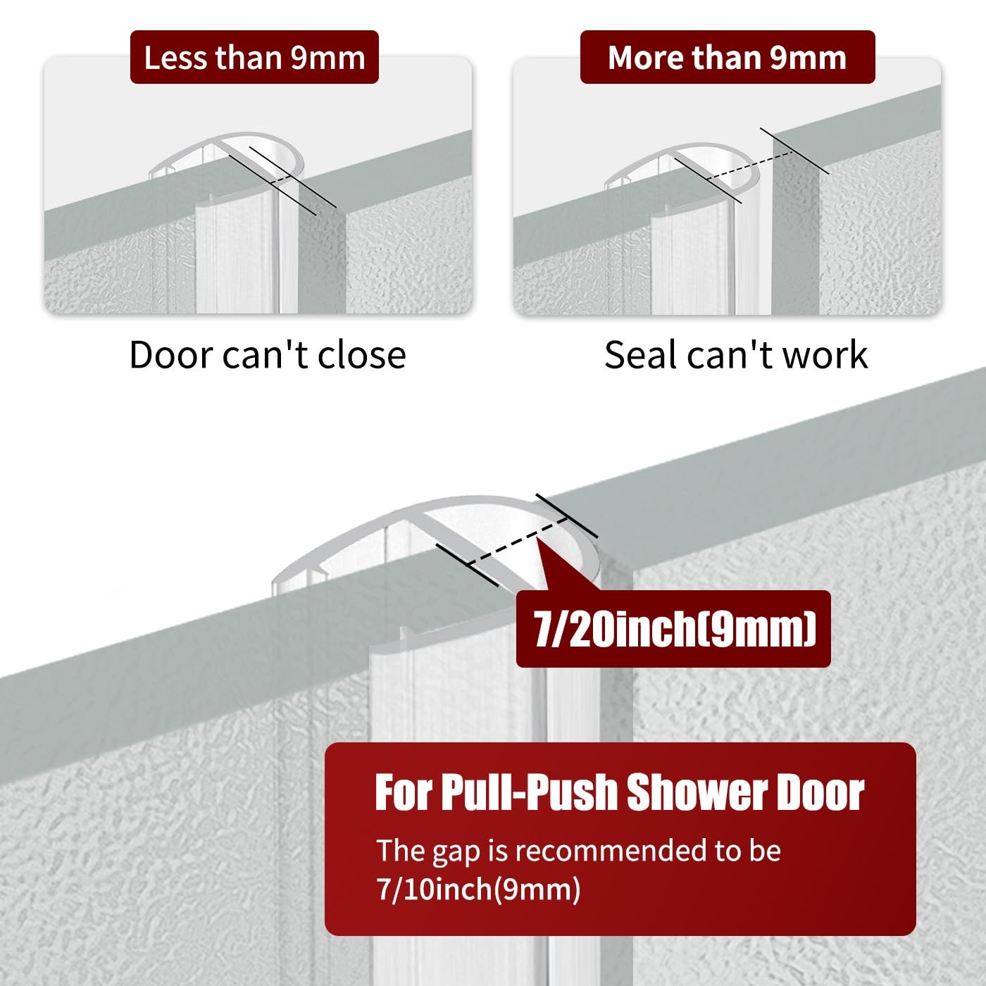 3PCS x 39 Inch Shower Door Seal for 5/16”(8mm)- For Side, Clear