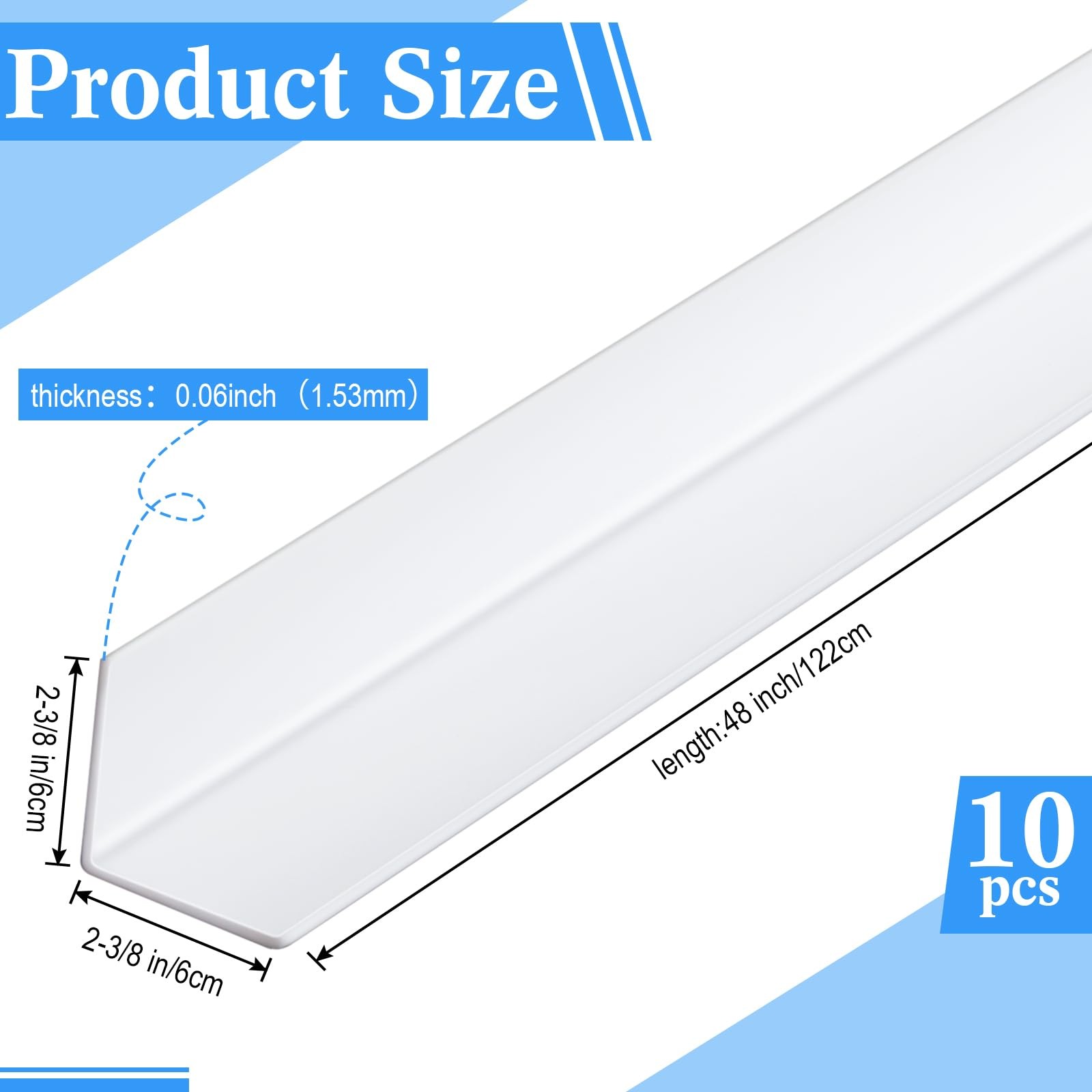 10 Pcs 2-3/8 x 48 Inches Wall Corner Protector Guards, Vinyl Corner Trim Mold…