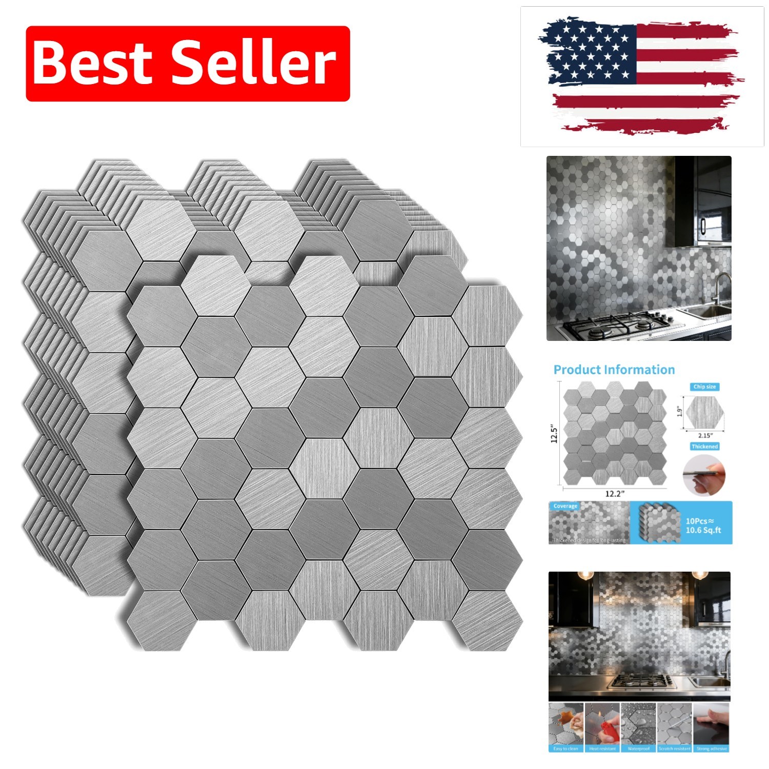 10-Pack Self-Adhesive Metal Backsplash Peel and Stick Tile for Kitchen, 12″ x…