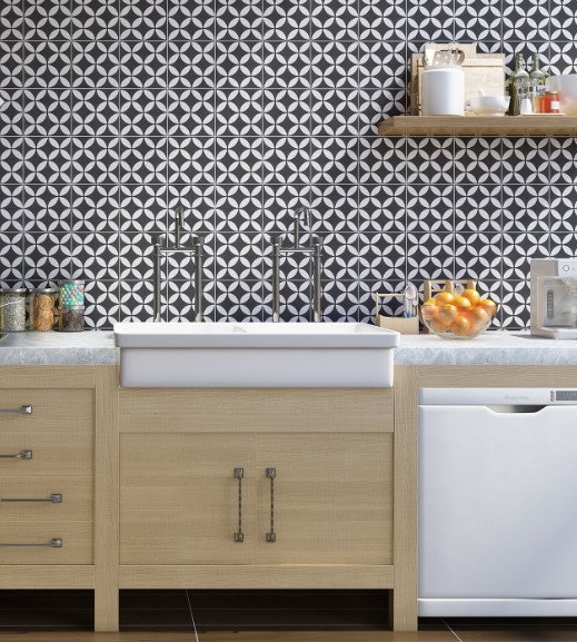8″ x 8″ Geo Black Swan Patterned Ceramic Floor Wall Tile Bath (1 PIECE)