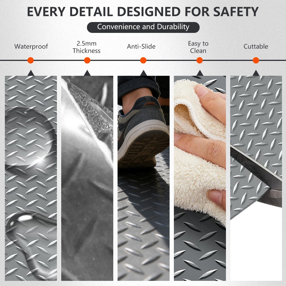 5×7/5x12ft Diamond Roll Garage Mat – Non-Slip Waterproof PVC Floor for Trailer