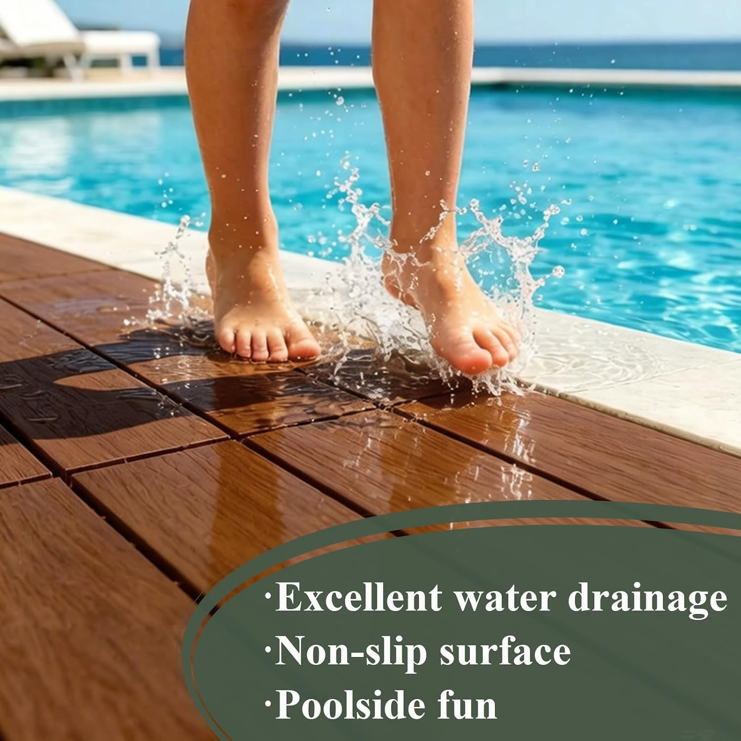 Plastic Interlocking Deck Tiles, Outdoor Patio Flooring 22 Sq Ft | Wood-Look Tex