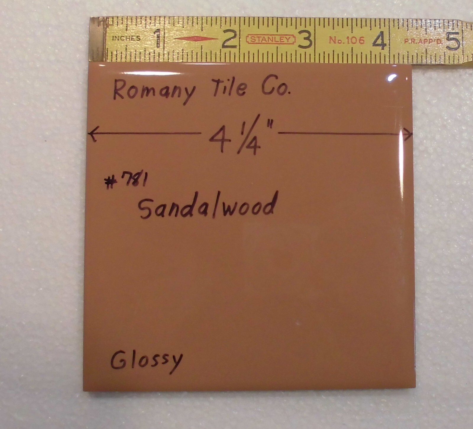 1 pc. Sandalwood – Medium Brown: 4-1/4″ Ceramic Tile by Romany Co. NOS