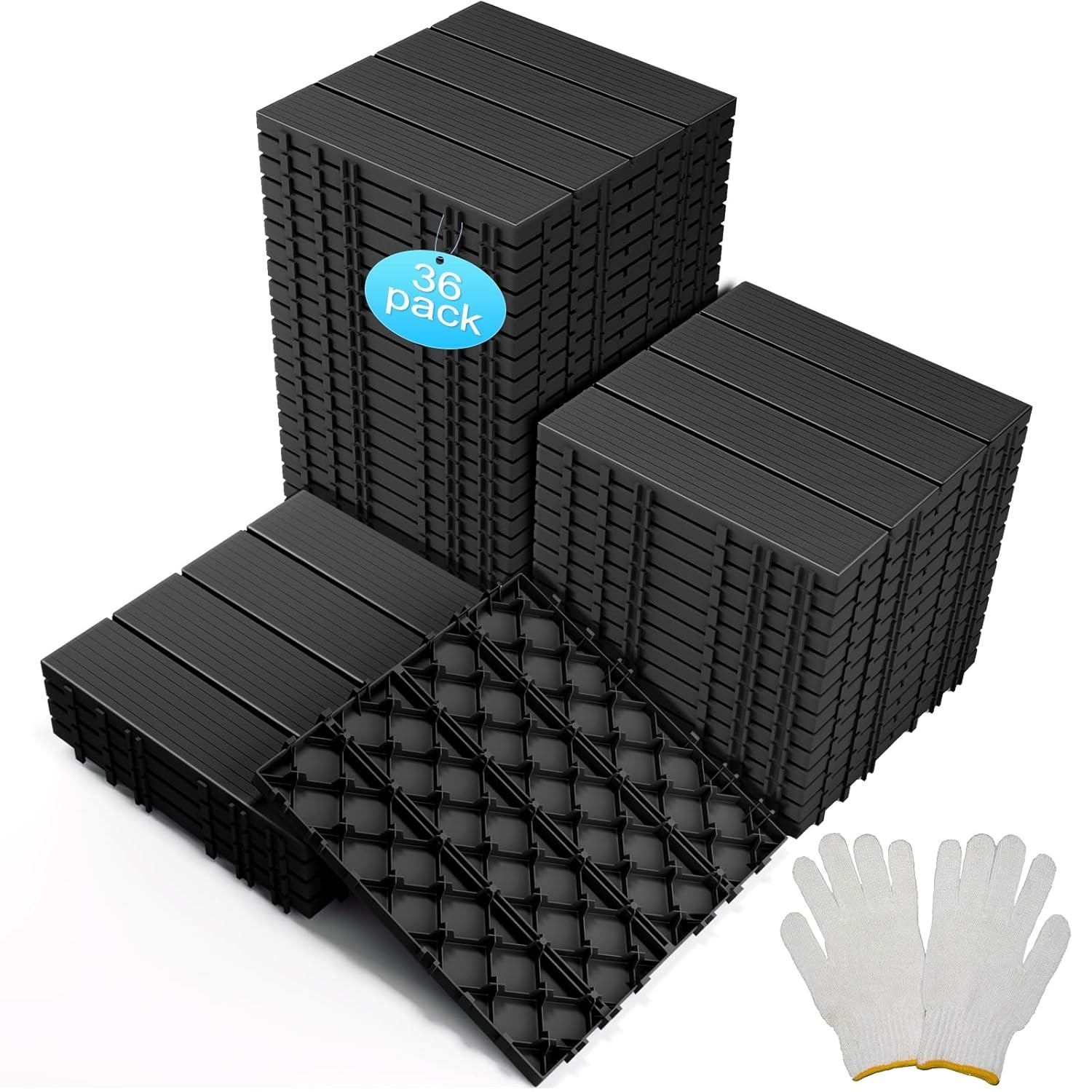 36 Sq. Ft Plastic Interlocking Deck Tiles, 36 Pack,12″X12″ Waterproof Outdoor Fl