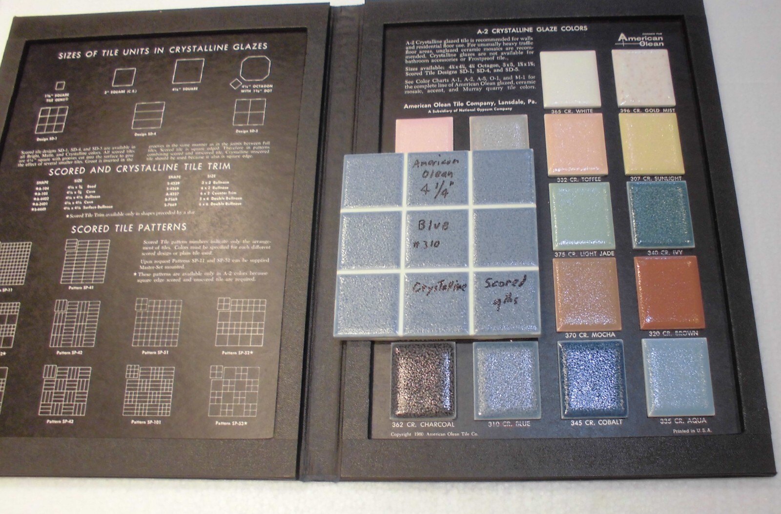1 pc. “Blue” Scored in 9ths, Crystalline Ceramic Tile: American Olean…4-1/4″