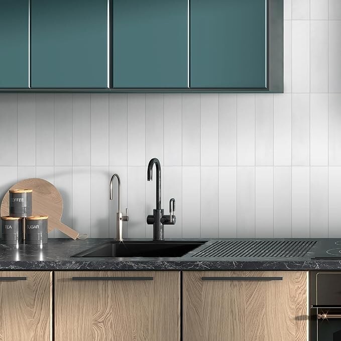 SUNWINGS 16-Sheet 9″x9″ Stacked Square Peel and Stick Backsplash Wall Tile Stone
