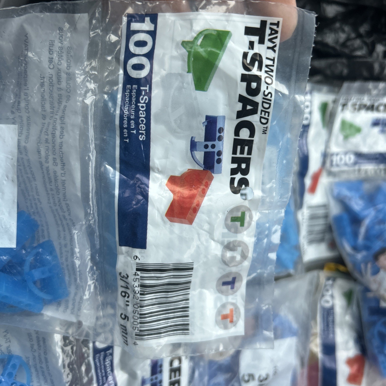 Lot of 7 100-Pack TAVY Two Sided 3/16 (5mm) T-Shaped Tile Spacers Blue Plastic