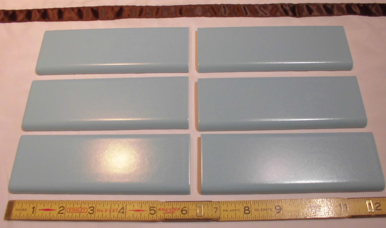 6 pcs. Matte *Blue Denim* Ceramic Cap Bullnose Trim tile by Mid-State NOS