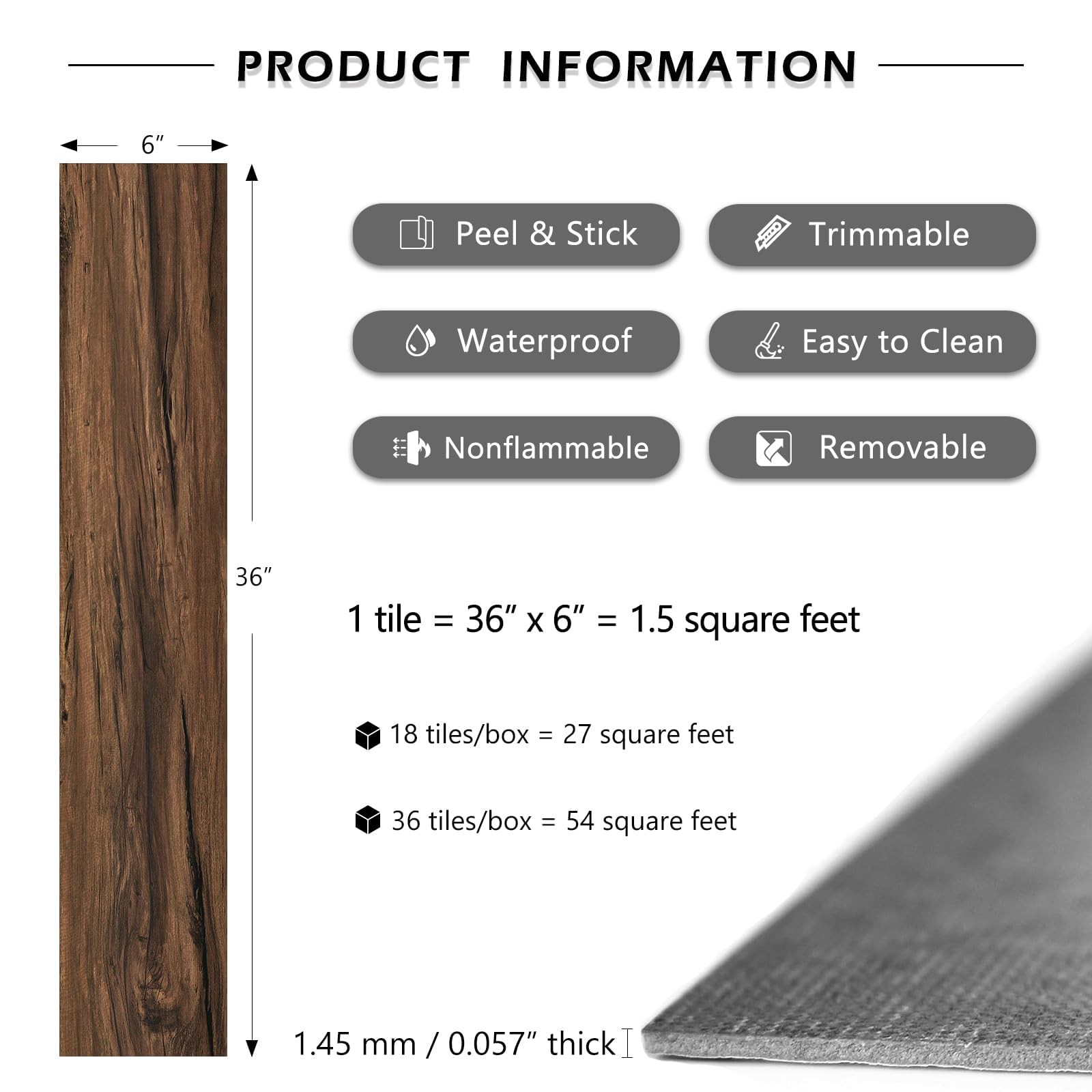 18-Pack 36″x6″ Peel and Stick Barn Wood Floor Tile Stickers Peel and Stick Ba…