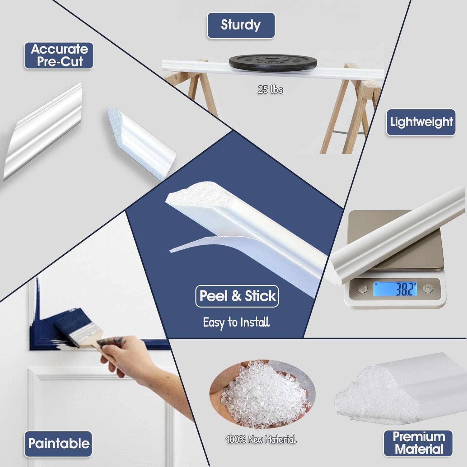 Peel and Stick Wall Molding Kit Pre-Cut Wainscoting Panels Set of 3 Trim