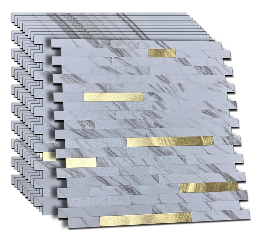 WEIMEISC 10-Sheet Peel and Stick Backsplash Tile, PVC Mixed Metal Stick on Ba…
