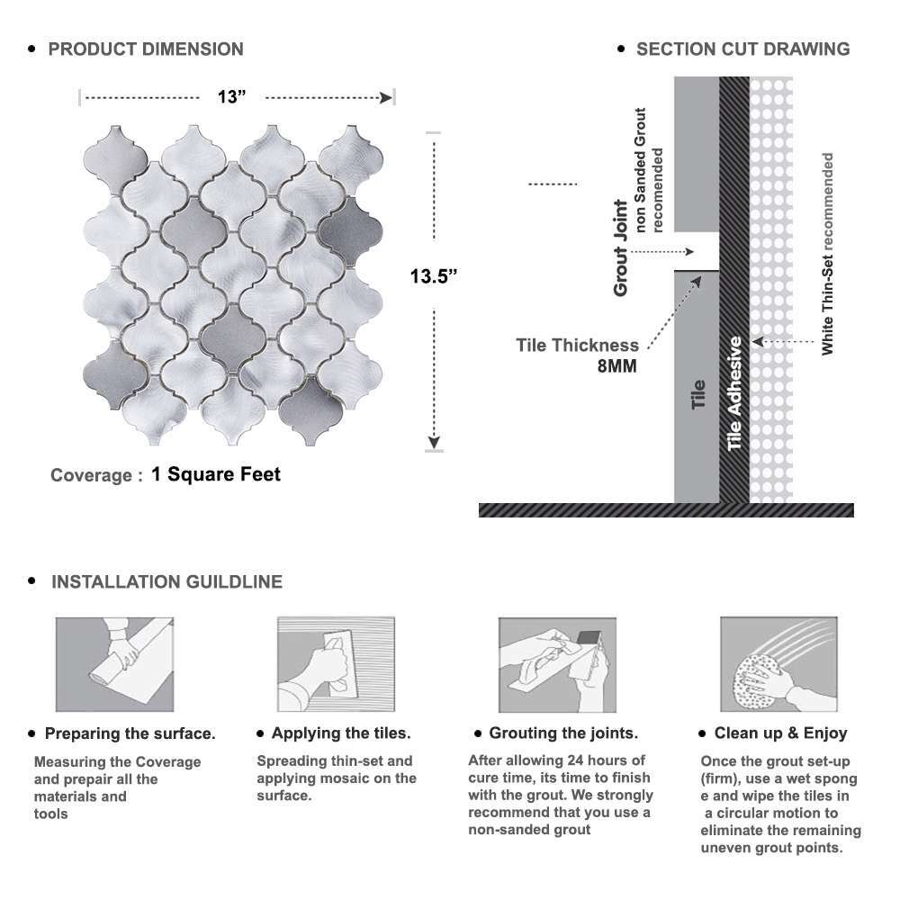 Gray Silver Aluminum Metallic Metal Arabesque Mosaic Tile Kitchen Backsplash