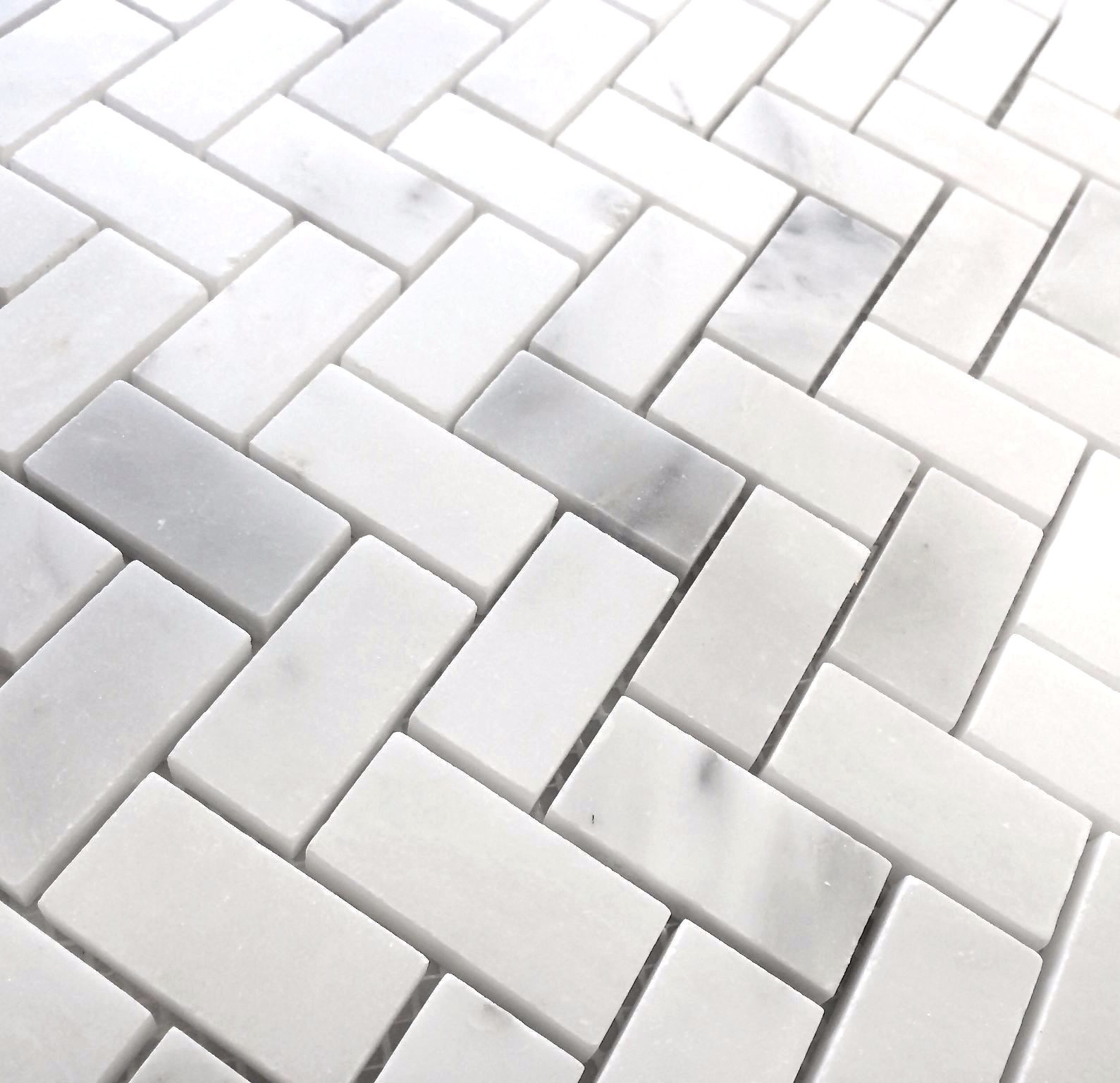 3/4X1 3/8 Carrara Herringbone Honed Marble Kitchen Mosaic Tile Floor Backsplash