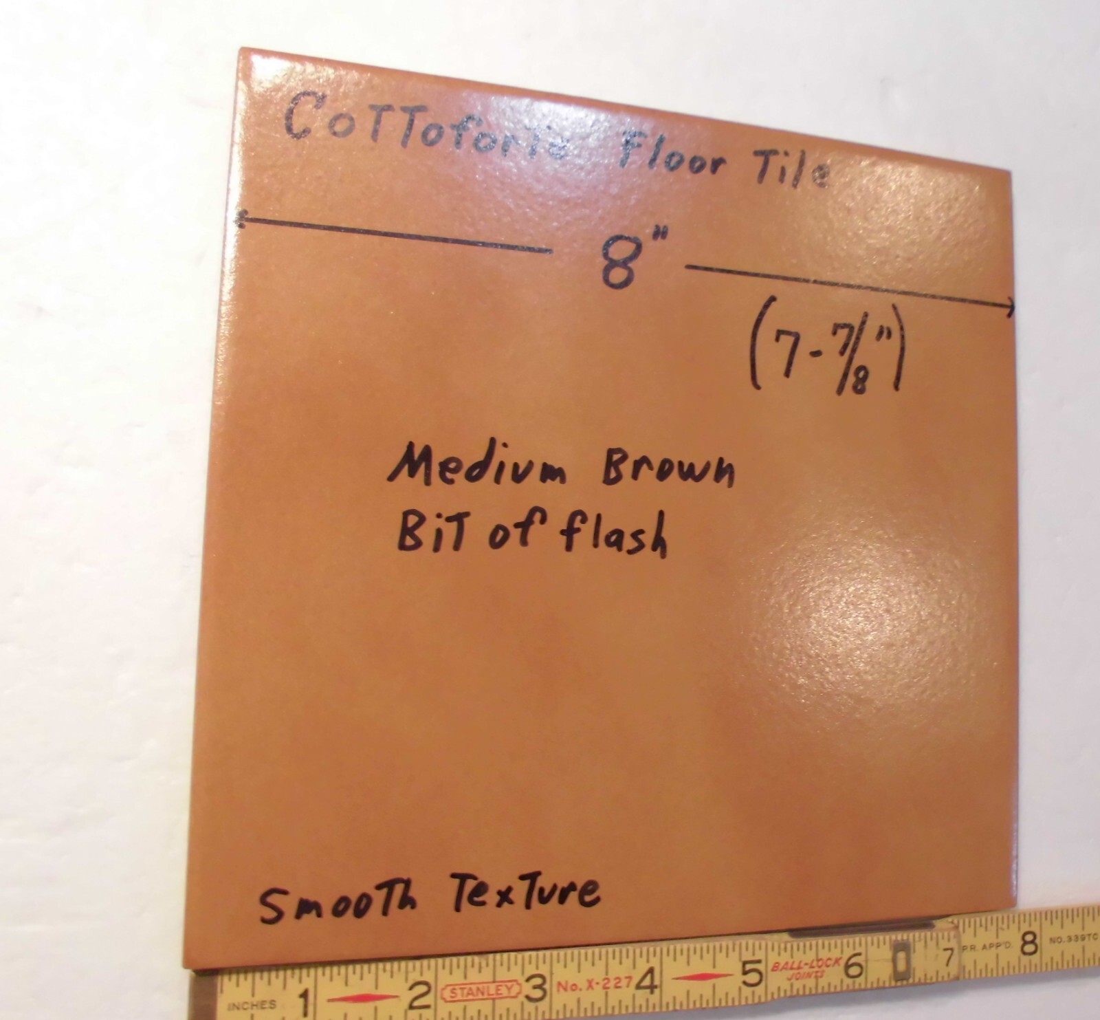 1 pc. Medium Brown Ceramic Floor Tile: 8″ X 8″ Smooth Surface + bit of flash