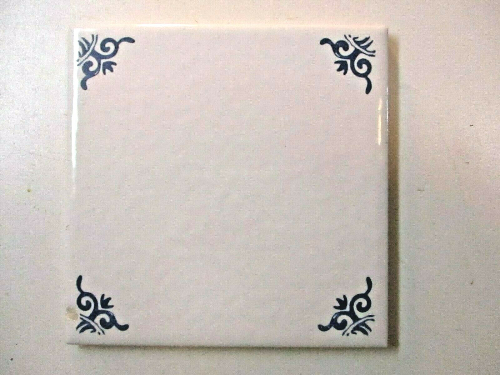 1 Wall Tile US Ceramic USA Delft Blue 4-1/4″ Sq Off White Gloss Dimpled Vtg 1993
