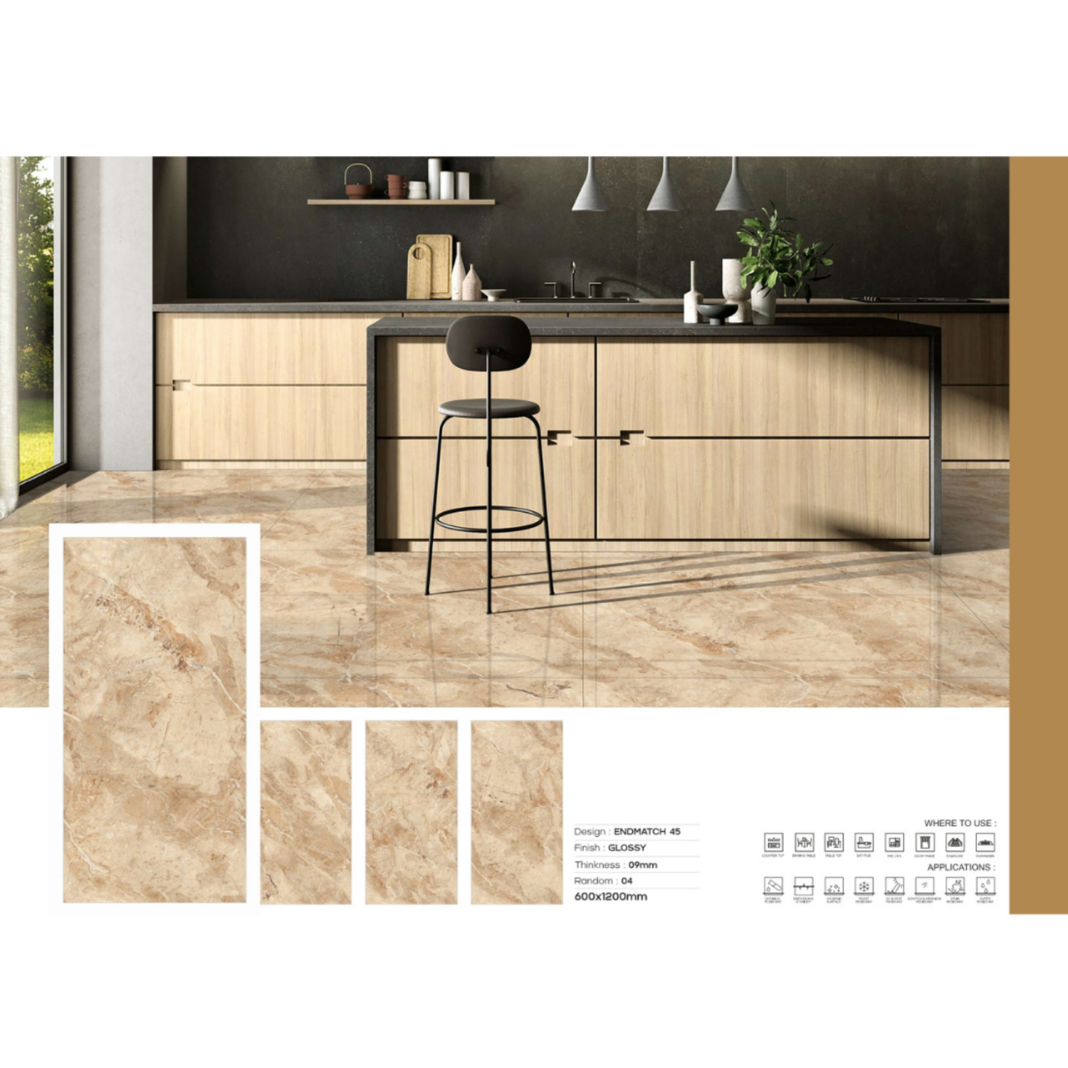 My Luxury Flooring MK Glossy Endmatch 45 Porcelain Floor Tiles – 24 x 48 In Tile