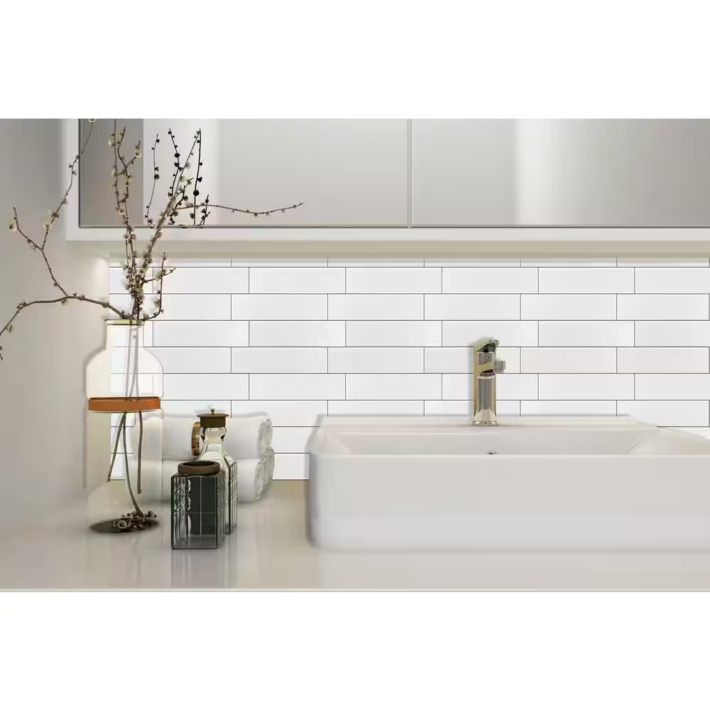 White Long Subway 10.83 In. X 11.81 In. SPC Peel and Stick Backsplash Tile (0.9