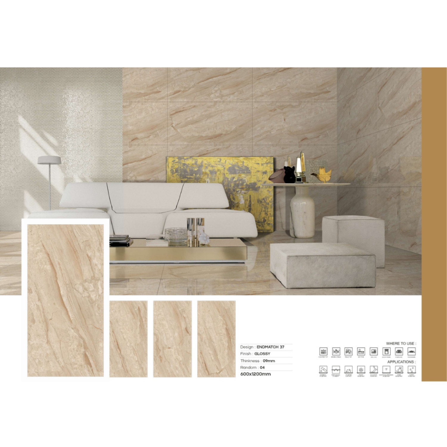 My Luxury Flooring MK GLOSSY Endmatch 37 Porcelain Tiles – 24×48 In Light Beige