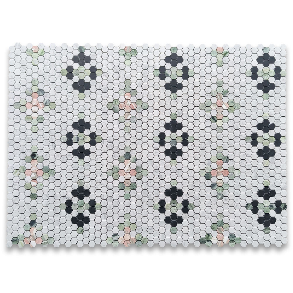 C31F79XH Carrara White Marble 1 inch Hexagon Starlight Mosaic Tile Honed