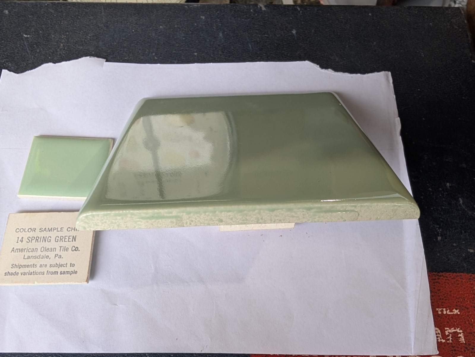 2 Pcs Ceramic Tile #14 Spring Green Double Bullnose Thinset S7449 Parallel Edges