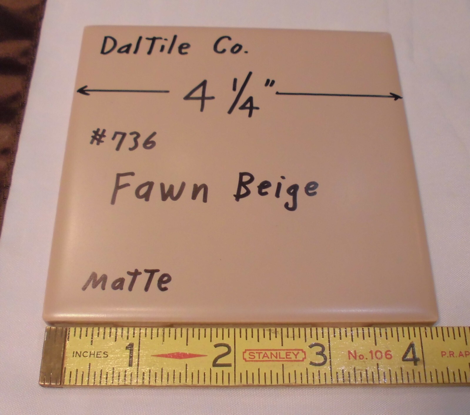 1 pc. Fawn Beige: Matte Ceramic Tile by Daltile #736: 4-1/4″ New Old Stock