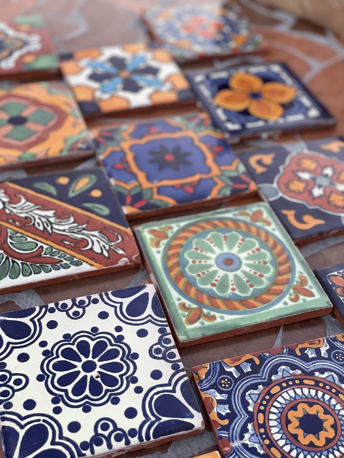 25 Assorted Mexican Ceramic 4×4 inch Hand Made Tiles